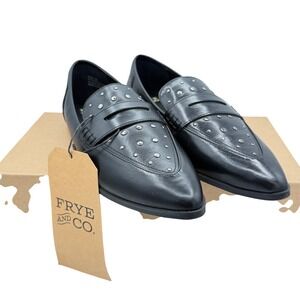 Frye and Co Elara Loafers Womens 9 Black New Studded Pointed Toe Penny Shoes